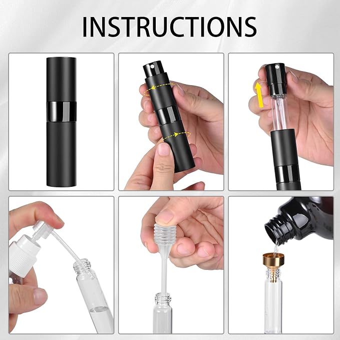 Perfume Travel Refillable Atomizer 8ML (3PCS) - Empty Cologne Spray Bottle, Portable & Leakproof Sprayer for Travel (Black, Blue, Silver)
