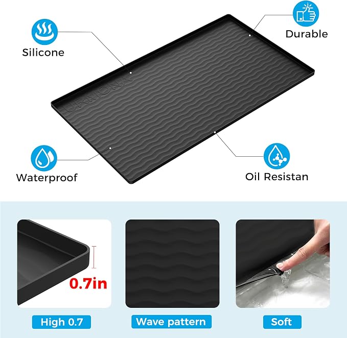 URMONA 34'' x 22'' Waterproof Silicone Under Sink Mat Cabinet and Counter Protector, Shelf Liner for Kitchen and Bathroom, Storage and Organizers, Litter Mat, Pet Cat Puppy Essentials(Onyx)