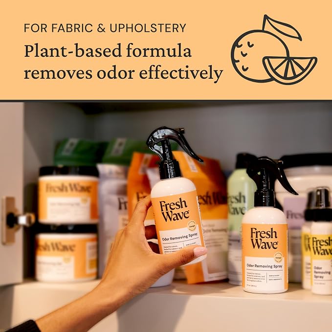 Fresh Wave Orange Room and Fabric Air Freshener Spray, 2-Pk, 8 oz | Plant-based formula, Pet-safe and people-safe, Fabric and room deodorizer , For upholstery, carpets, shoes, and pet bedding