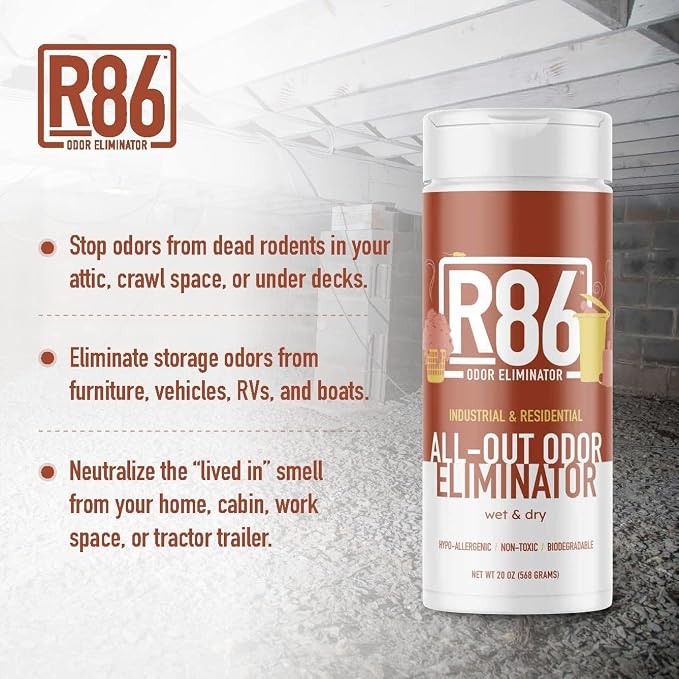 R86 Industrial All-Out Odor Eliminator, Removes Dead Animal Odor, Skunk Odor, Urine, Poop, Musty Basement & More – Natural Formula, Use Wet or Dry, Biodegradable
