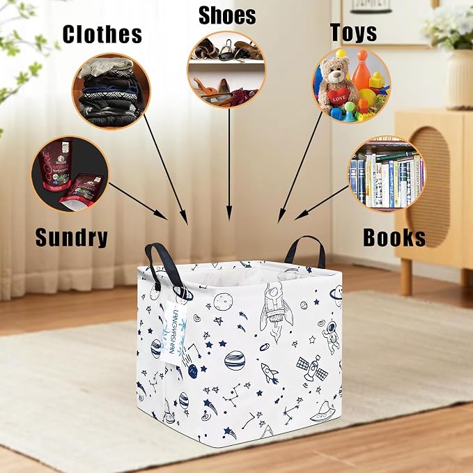 Square Storage Baskets Children Shelves Gift Toy Organizer Room Spaceship | Laundry Hamper Collapse Canvas with Handles for Organizing Home Kitchen Children Toys Office Closet Shelf