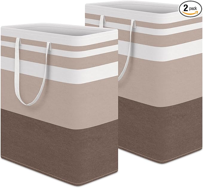 HomeHacks 2-Pack Large Laundry Basket, Waterproof, Freestanding Laundry Hamper, Collapsible Tall Clothes Hamper with Extended Handles for Clothes Toys in the Dorm and Family (Brown, 125L) | Waterproof, Freestanding, Collapsible Clothes Hamper with Rein...