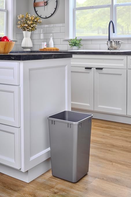 Rev-A-Shelf 27 qt Polymer Replacement Waste Container for Rev-A-Shelf Pullouts, Kitchen Cabinet Trash Can Recycle Bin, RV-1024-17-2, Silver (2-Pack)