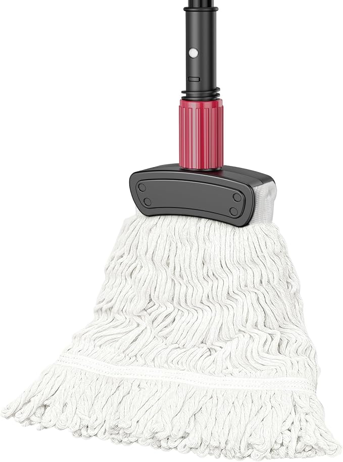 Commercial Mops for Floor Cleaning - Looped-End Heavy Duty Wet Mop | String Mop with 51" Long Handle,1 Reusable Cotton Head,for Home Garage Kitchen Hardwood Wood Tile Multi-Surfaces