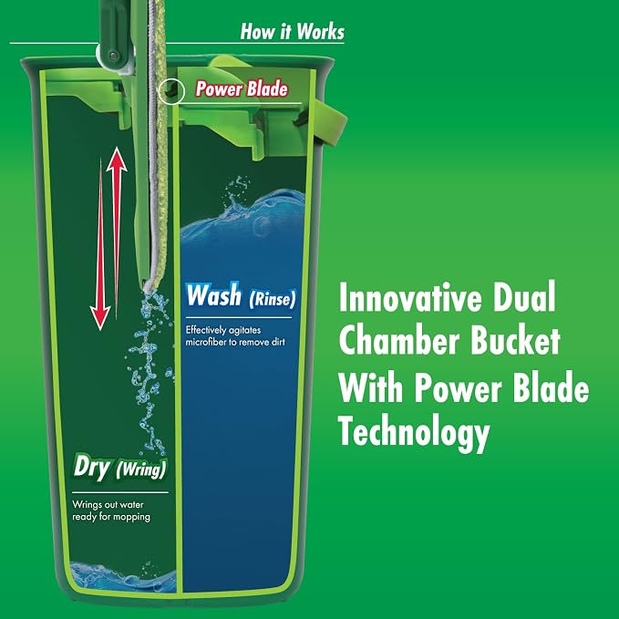 Libman Rinse 'n Wring Mop and Bucket System, 5 Microfiber Pads Included | Wet & dry mop with dual clean/dirty water chambers; power blades; 5 microfiber pads included.