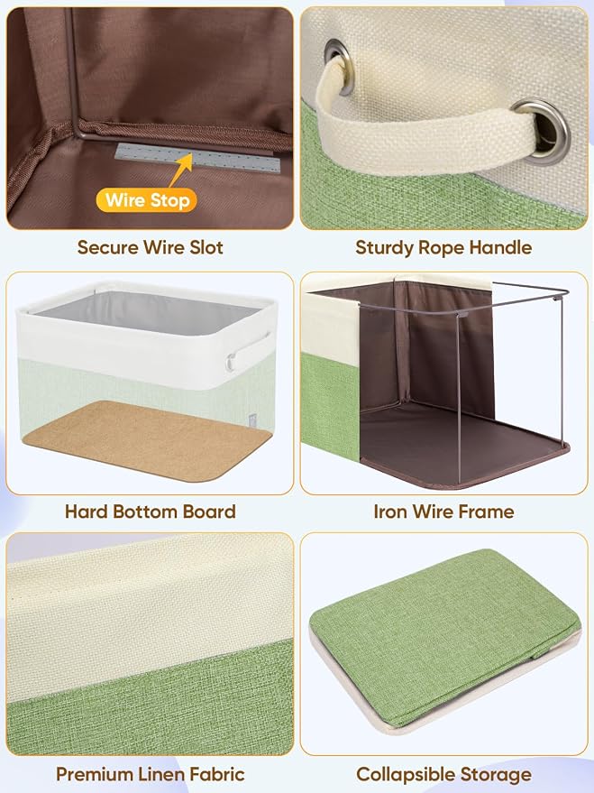 BALEINE 1 Pack Fabric Closet Storage Bins for Shelves, Linen Closet Organizers and Storage, Decorative Baskets for Organizing, Shelf, Clothes, Home, Office (Green, 12"x8"x8")