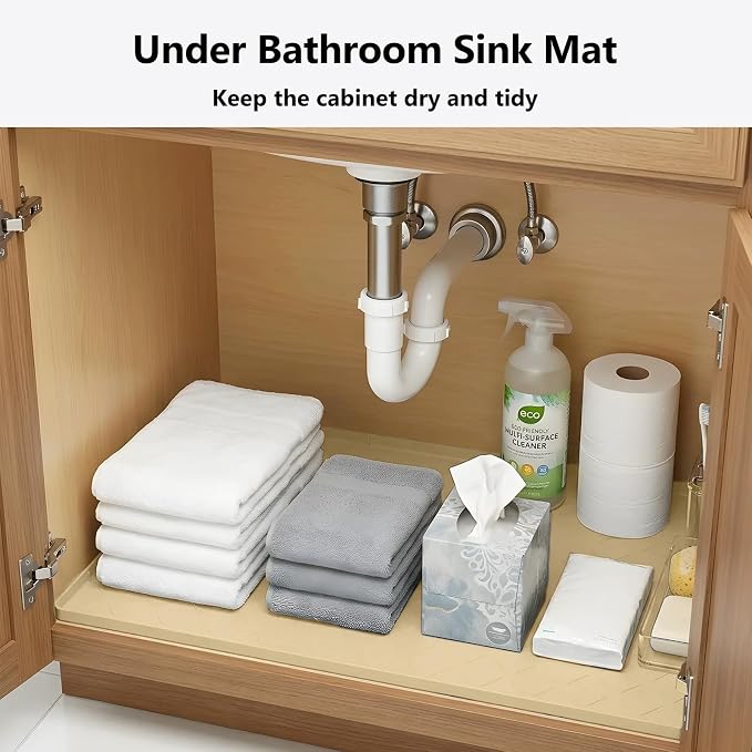 Mateeylife Under Sink Mat Kitchen Waterproof, Silicone Sink Tray 28"X19" | Under Sink Organizer Cabinet Shelf Protective Liner, Multi-use Silicone Mat for Boot Tray & Litter Mat, Khaki