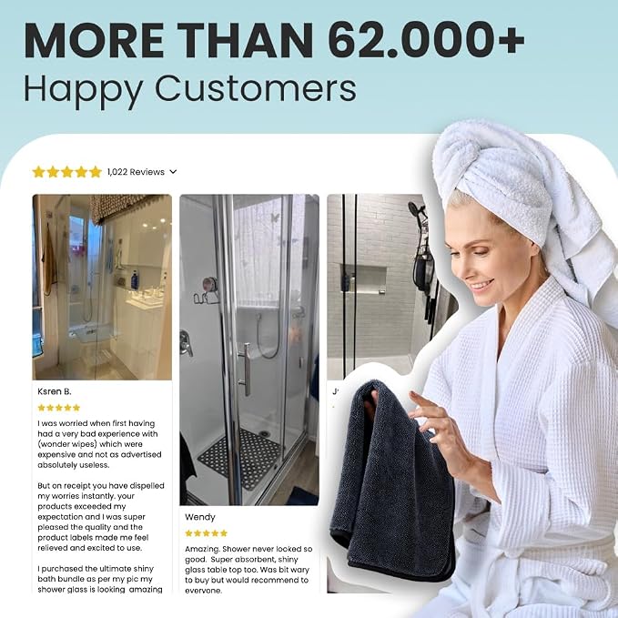 Shiny Wipes XL Drying Towel, the Original, Ultra Absorbent Twisted-Loop Design, Streak-Free Drying Towel, Shiny Wipes Shower Cleaning Cloths (7 Towel)
