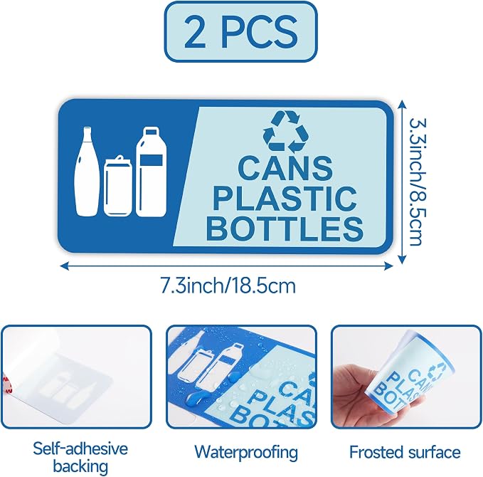 2PCS Recycle Sign Stickers for Trash Can，Self-Adhesive Waterproof Fade-Resistant Recycle Cans and Bottle Only Lables for Trash Bin, Home，Business，Shop，School，Public Area 7.3 x 3.3 In