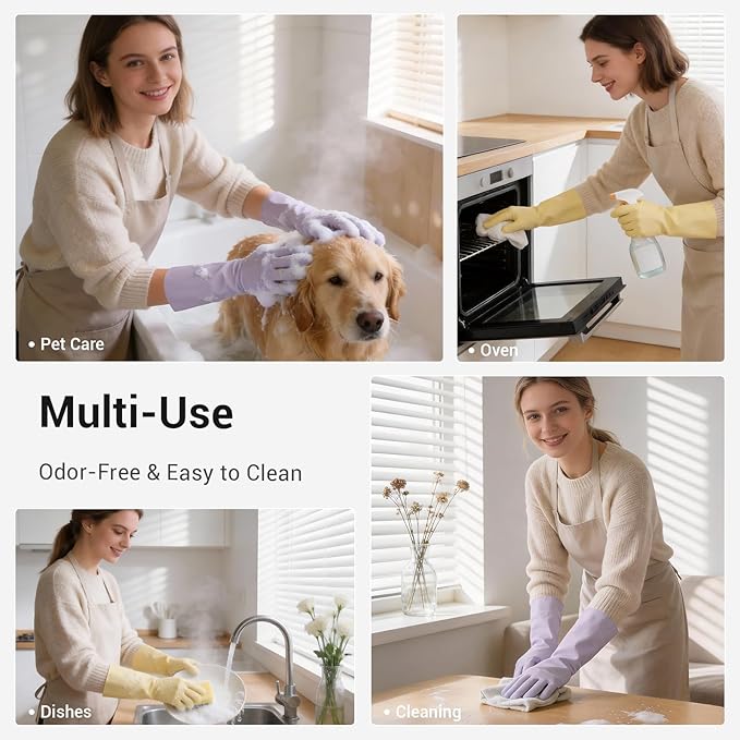 ThxToms 2 Pair Nitrile Dishwashing Cleaning Gloves,with Cotton Flocked Liner,Skin-Friendly & Anti-Slip Design,Y&P