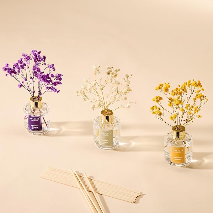 Reed Diffuser Set of 3,Clean Linen Cashmere Vanilla Lavender Garden Oil Reed Diffusers for Bedroom Living Room Office Aromatherapy Oil Reed Diffuser for Gift 50ml x 3