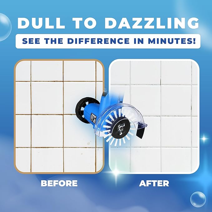 Electric Stand-Up Grout Cleaner | Compact Ceramic Tile Floor Scrubber Tool | Compact Lightweight Grout Cleaner for Ceramic and Porcelain Tile Floors; Ideal for Bathrooms, Kitchens, Apartments, Plus Rvs