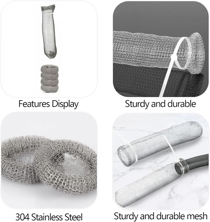 Stainless Steel Lint Traps for Washing Machine Drain Hose – Mesh Filter with Cable Ties for Laundry Sink and Drain Protection(24)