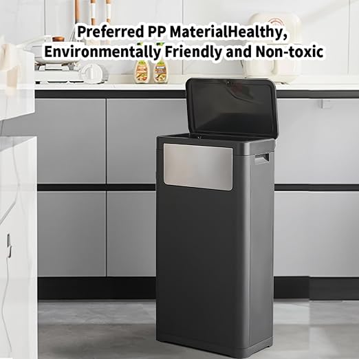 WanWanKa Commercial Trash Can with Lid, 8 Gallon, Black | Large Tall Plastic Waste Bin with Press top Lid, White Garbage Can Suitable for Kitchen, Bedroom, Living Room, Office