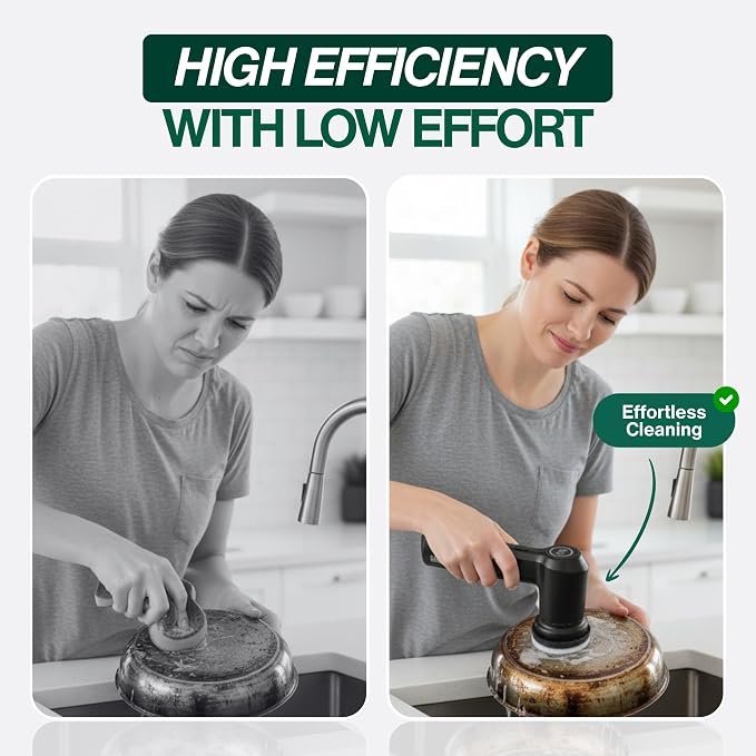 SonicPower Electric Spin Scrubber – Handheld & Ergonomic, IPX7 Waterproof, 4 Multi-Purpose Brush Heads, Long-Lasting Rechargeable Battery – Cleans Dishes, Bathroom, Tile, Grout & Kitchen (Black) | Handheld & Ergonomic, IPX7 Waterproof, 4 Multi-Purpose ...