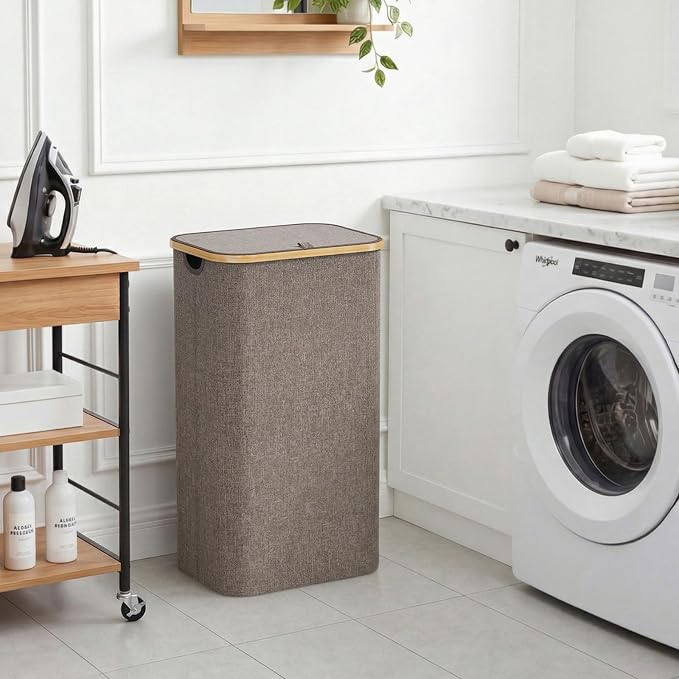 Lifewit 105L Laundry Basket with Lid, Clothes Hampers for Laundry with Handles and A Removable Bag, Large Foldable Laundry Hamper for Bedroom, Bathroom, Dorm, Laundry Room, Brown