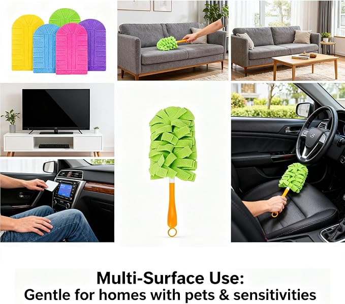 Reusable Chenille Microfiber Dust Duster, 360° Electrostatic Duster Refills — the Sustainable Choice for a Dust-Free Home, Microfiber Dusters Refills, with Dusters Handles