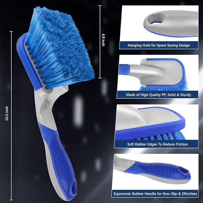 Car Wash Brush 10 Inch, Car Tire & Wheel Brush for Cleaning Wheels & Rim | Soft Bristle Car Wheel Cleaner Brush, Car Cleaning Scrub Brush for Car Detailing, Rv, Cars,Trucks,Bike