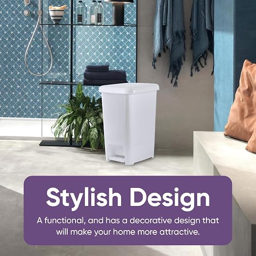 Superio Slim Step On Pedal Plastic Trash Can, Waste Bin for Under Desk, Office, Bedroom, Bathroom, Kitchen (10.5 gal) (White Smoke, 2 Pack)
