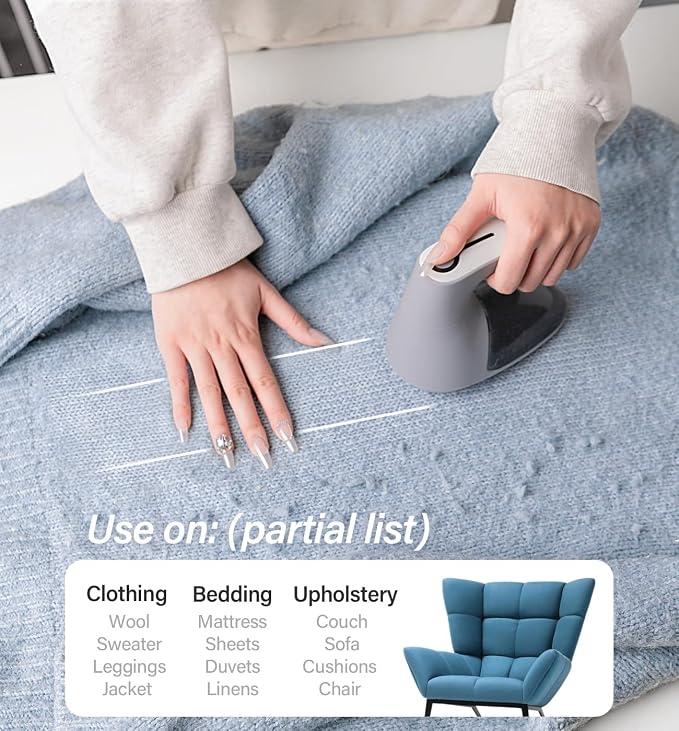 Bymore Fabric Shaver, Lint Shaver, Sweater Shaver for Clothes, Gray | Large 65mm head and six-leaf blades cover more area in fewer passes for fast, even care on sweaters, couches and furniture