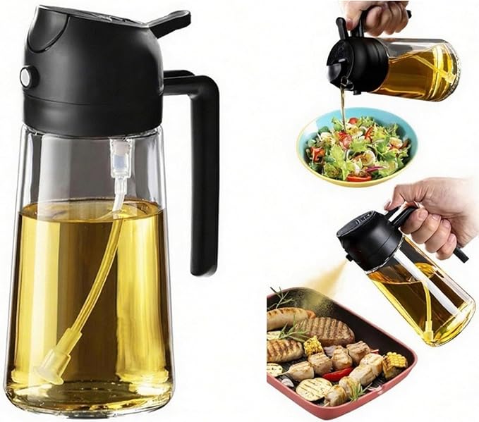 2 in 1 Oil Sprayer for Cooking, 16oz/470ml | Oil Dispenser for Kitchen Gadgets, Premium Food-Grade Oil Bottle, for Salad, Air Fryer, BBQ