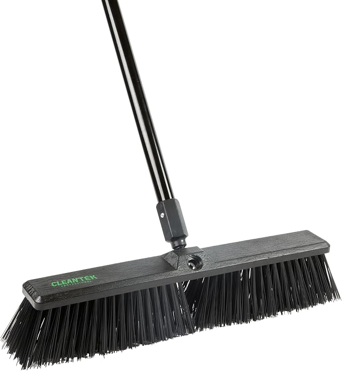 Restaurantware-Clean Tek Professional 17.13 Inch Push Broom, 1 Heavy-Duty Broom With 59â€ Handle - Heavy Bristles, 2 Handle Attachment, Wooden, Commercial Use, For Deck, Garage, Yard, Patio