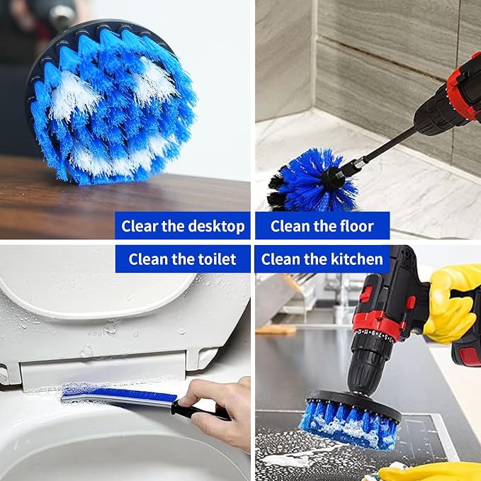 10 Pcs Drill Brush Attachment Set, Drill Scrubber Brush Kit, Drill Cleaning Brush, Scrub Brush for Grout Floor Tub Shower Bathtub Tile Sink Toilet Bathroom Kitchen Car Blue