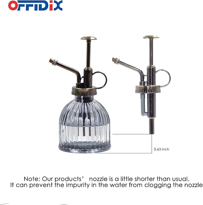 OFFIDIX Plant Mister Plant Water Spray Bottle, Vintage Style Gray 6.7 oz | Plant Misters with Bronze Plastic Top Pump Fine Mist One Hand Glass Small Watering Can for Indoor Plant 200 ml spray bottles