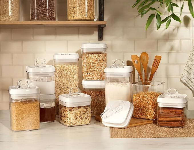 Felli Flip Tite Food Storage Container with Scoop & Lid 5" LARGE Airtight Ring Top, Acrylic Canister for Sugar Flour Baking Powder Rice Pasta, Kitchen Organizer Christmas Gift Set (10pk, Variety)
