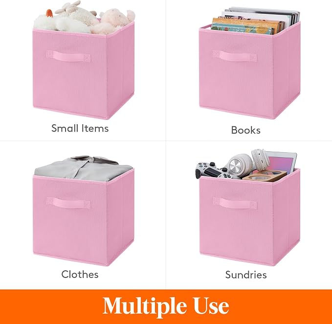 Lifewit Storage Cubes, 11 Inch Organizer Bins, 18L Pink, 12 Packs | Foldable Decorative Fabric Storage Baskets for Organizing Home Organizers with Handles for Shelves, Closet