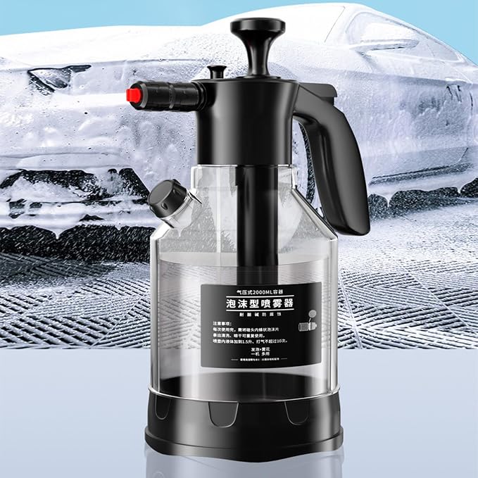 Tyenaza Spray Bottle, 2L Hand Pressurized Spray Bottle, Multifunctional Foaming Pump Sprayer, for Home Wash Car, Water Flowers