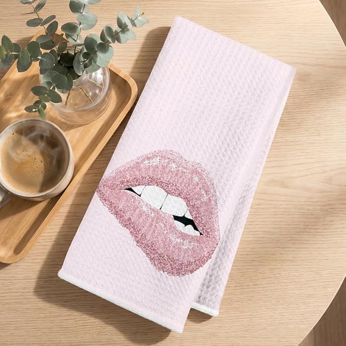3 Pcs Pink Hand Towels, Perfume Flower Decor Reusable Dish Towels | Fashion Gifts for Women Mom Girls Friend, Waffle Weave Microfiber Towels for Bathroom Home Decor 24x14 Inch
