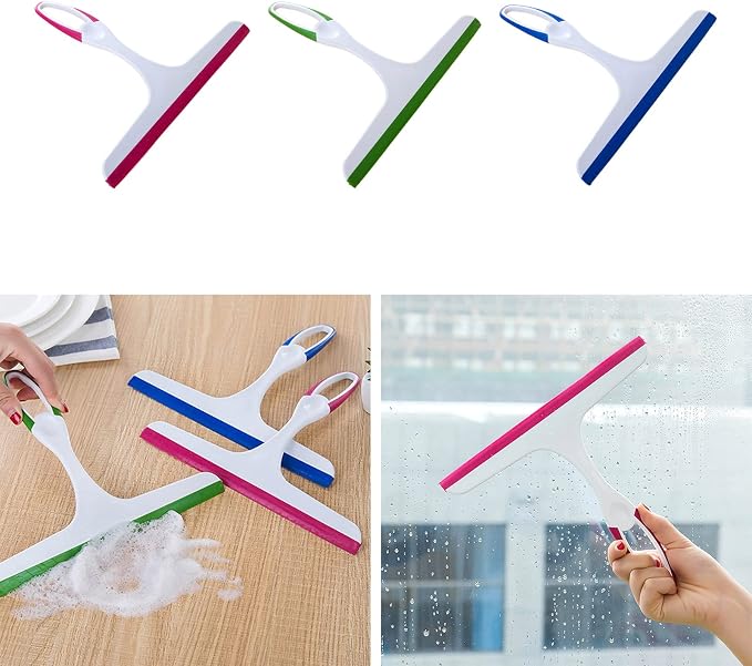 Shower Squeegee Window Glass Wiper Cleaner Heavy Duty Window Scrubber for Bathroom Kitchen Car Tool, Blue