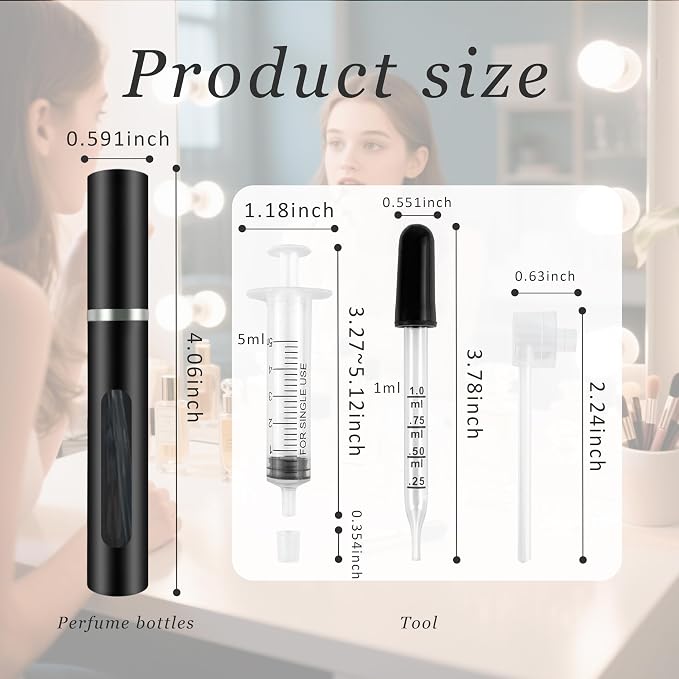 2 Pack Refillable Mini Perfume Atomizer Bottle，Portable Separate Bottles，Travel and Outings Spray Boxes Dispensers 5ml/0.2oz (Black)