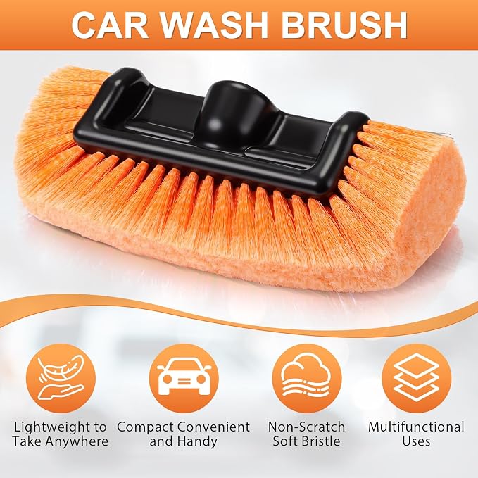 Tanlade 2 Pcs Car Wash Brush Heads Soft Bristle Flow Thru,12 Inch,Orange | Replacement Heads for Exterior Cleaning, Compatible with Auto Truck RV Boat Camper, Gentle Bristles Protect Paint Finish