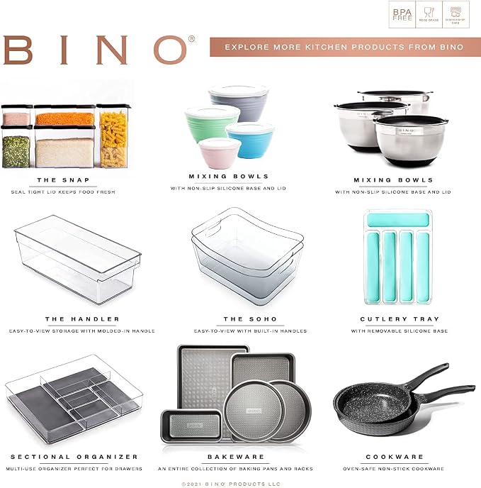 BINO | Plastic Storage Bins, Large - 4 Pack, White | THE SOHO COLLECTION | Pantry Organizers and Storage Containers Fridge Organizer Bins Kitchen Cabinet Organizer Medicine Cabinet Bin