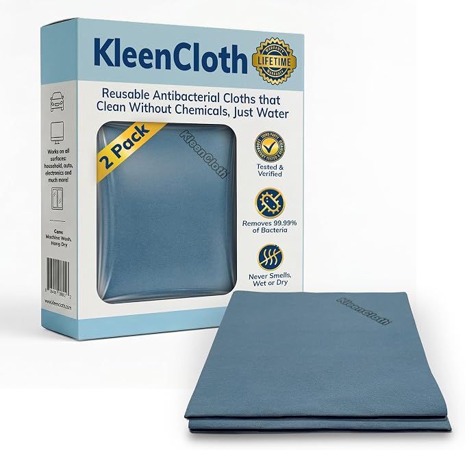 Antibacterial Reusable Cleaning Cloths, Silver-Embedded, 2 Pack