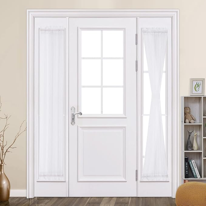 MIULEE White 25 x 72 Inches Sidelight Sheer Curtains for French Door | Light Filtering Window Treatment for Narrow Door, Tieback, 2 Panels