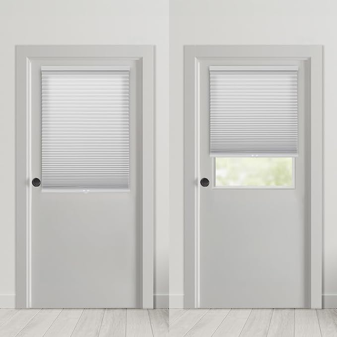 DEZ FURNISHINGS Cordless No Tools No Drill 1.5" Magnet Light Filtering Shades for Metal Doors, 28" W x 42" H, White