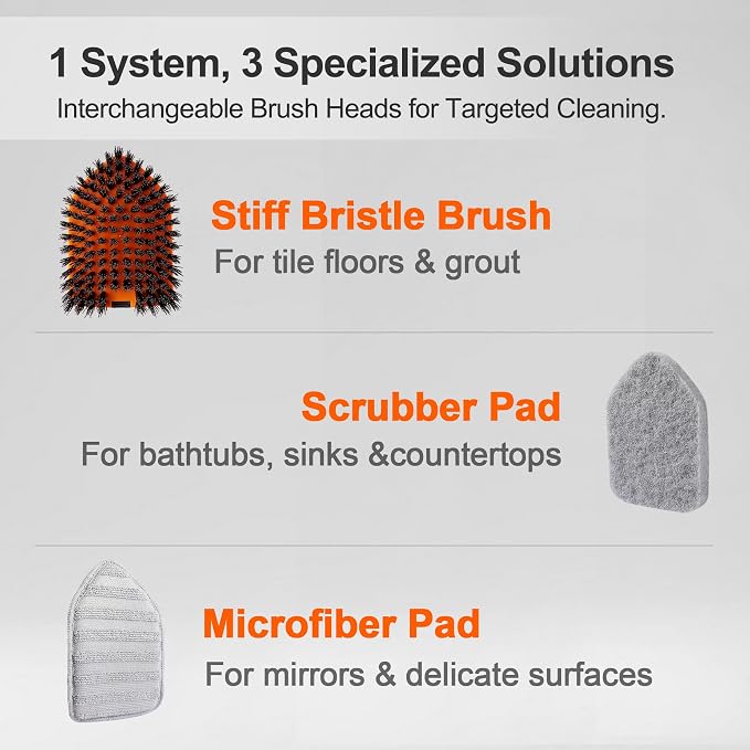 CLEANHOME Tile Tub Scrubber Brush for Cleaning Toilet Wall,Bathtub,Sink | 3 Different Function Cleaning Heads, 56" Extendable Long Handle, Bathroom No Scratch Shower Scrubber