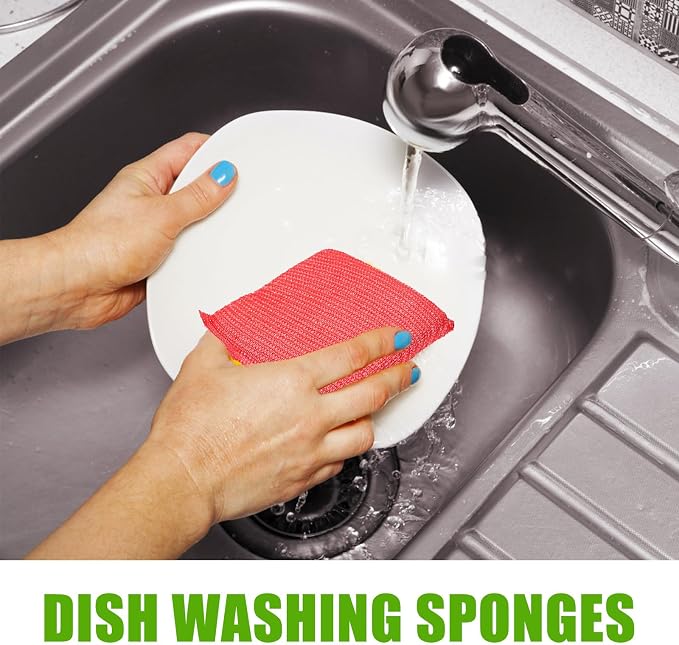 jojofuny 4 Pieces Kitchen Scrubber Sponges Non-Scratch Microfiber Cleaning Pads for Dishes and Hard Surfaces, Assorted Colors for Household Kitchen Cleaning