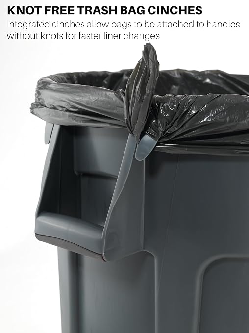Rubbermaid Commercial Products BRUTE Heavy-Duty Trash/Garbage Can, 10-Gallon, Black, Wastebasket for Home/Garage/Mall/Office/Stadium/Bathroom, Pack of 6