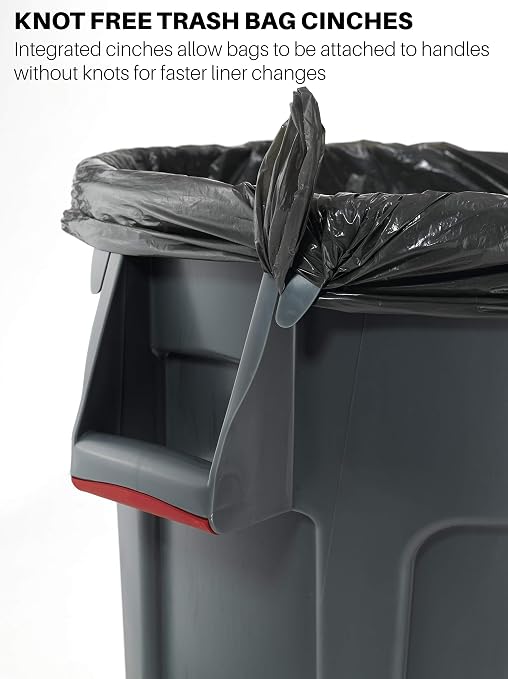 Rubbermaid Commercial Products BRUTE Heavy-Duty Round Trash/Garbage Can, 10-Gallon, Green, Outdoor Waste Container for Landscapers/Construction/Restaurants/Back of House/Offices/Warehouses, Pack of 6