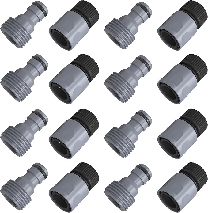 LIULO TOOL 8 Sets Garden Hose Quick Connector, 3/4 Inch Plastic Water Hose Fittings Male and Female Connectors Hose Adapters