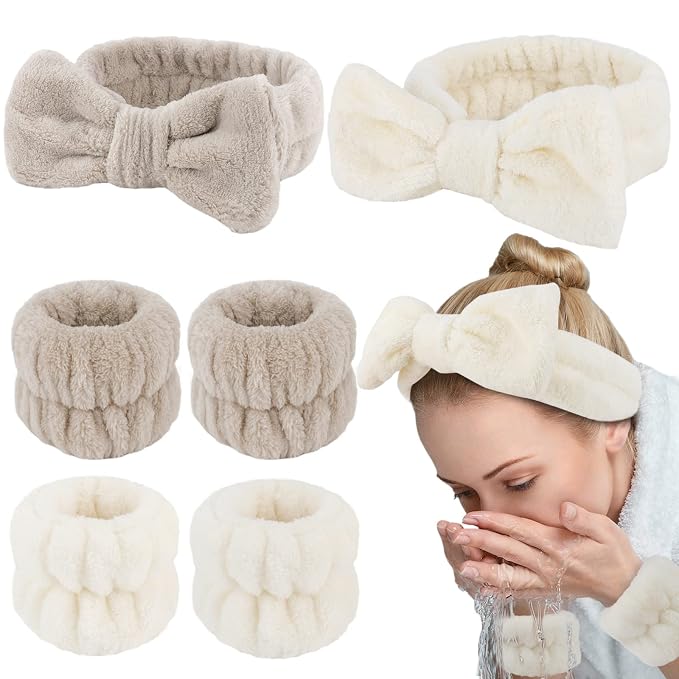 WHAVEL 6PCS Spa Headband and Wristbands Set for Washing Face Makeup | Self Care Gifts for Women & Girls ,Christmas Stocking Stuffers,Trendy Stuff Gifts ,Skin Care Accessories Tools,Party Favors