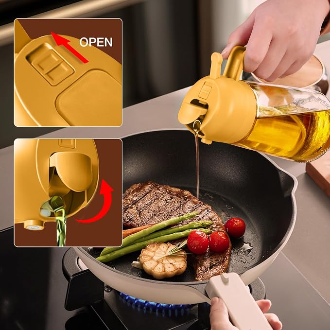 YARRAMATE 16 oz 2-in-1 Glass Olive Oil Sprayer for Cooking, Orange | Food-grade dispenser bottle, 470 ml, spray and pour, portion control, stickers included, for salad, frying and BBQ