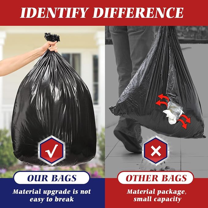 Teivio 55-60 Gallon Black Trash Bags | 180 Bags Extra Large Multi-Use Heavy Duty Commercial Garbage Bags | Lawn And Leaf Bags | Outdoor Yard Waste Bag | Contractor Workshops Trash Bin Liner