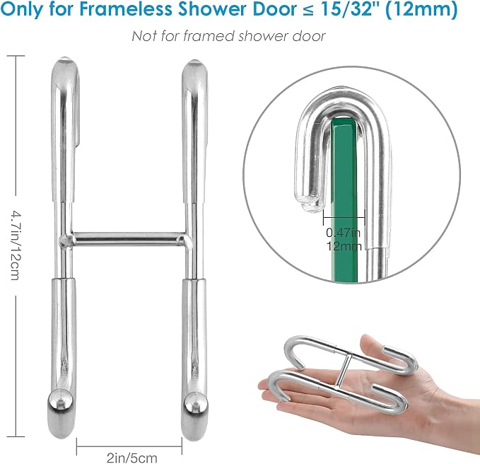 Simtive Shower Door Hooks (4-Pack), Towel Hooks for Bathroom Frameless Glass Door, Shower Squeegee Hooks, Silver