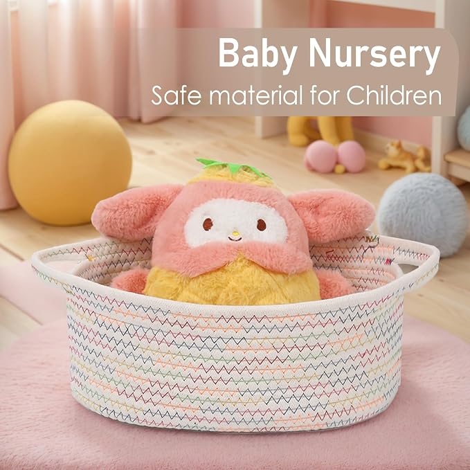 JMvicyroam Small Woven Basket, Empty Gift Basket, Colorful/1 Pack | Small Gift Basket, Cotton Rope, 12 x 8 x 48 in, Handles, Includes Ribbon and Bag, Birthday Gift Basket