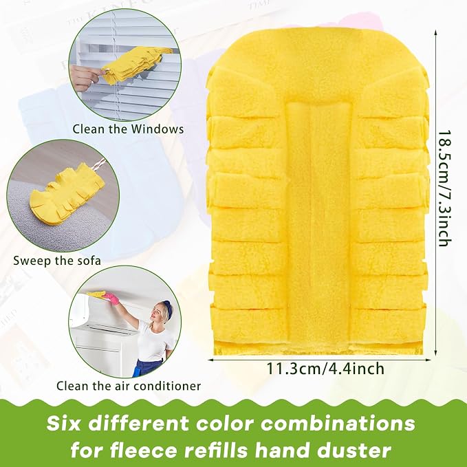 Zubebe 12 Pcs Reusable Duster Refills Fleece,Yellow | Soft Polyester Fiber Flat Duster Refill Multi Surface Washable Cleaning Pad Tools for Home, Blinds, Car, Pet, Furniture, Fans